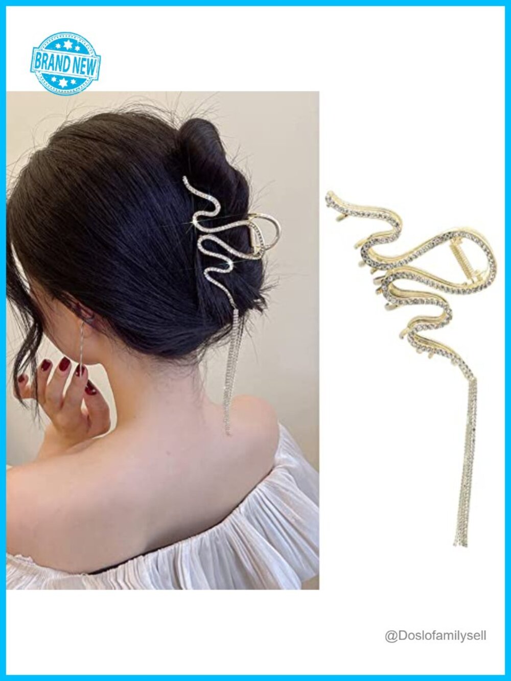 Gold Snake Large Fishbone Shape Hair Claw Clip Metal Strong Hold Hairpin